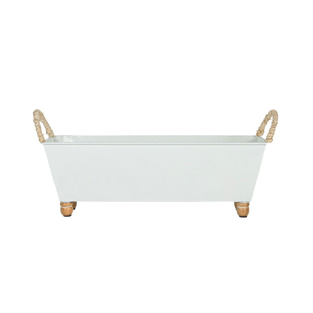 Trough Bin White Metal Reed amp Wood By Foreside Home amp Garden