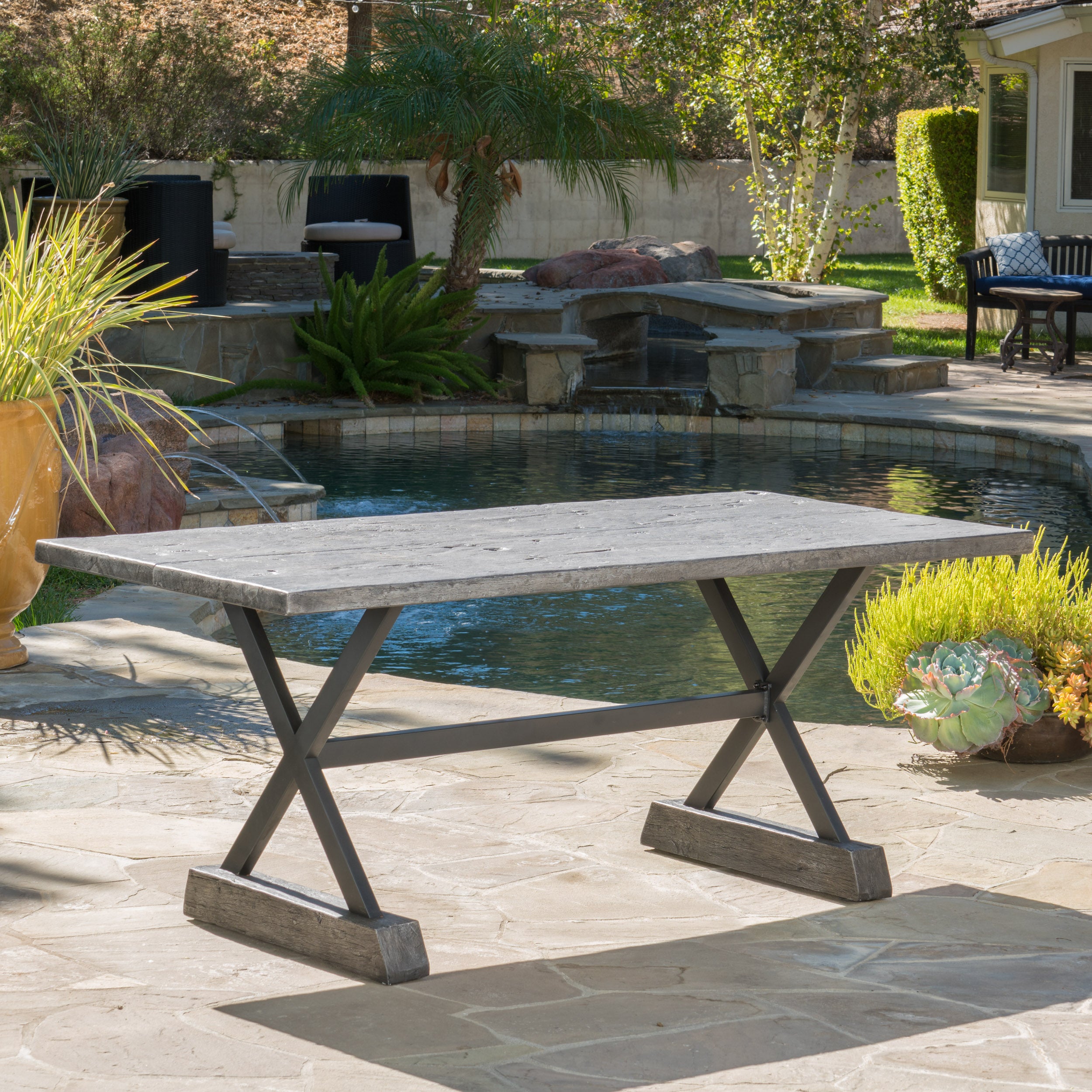 Lavelle Outdoor Lightweight Concrete Dining Table