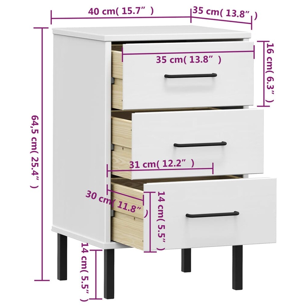 vidaXL Nightstand Storage Bedside Table with 3 Drawers Solid Pine Wood OSLO