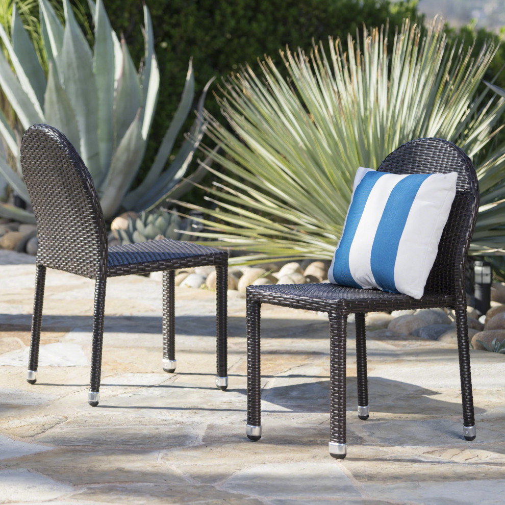 GDF Studio Aries Outdoor Aluminum Wicker Stackable Dining Chairs  Set of 2   Tropical   Outdoor Dining Chairs   by GDFStudio  Houzz