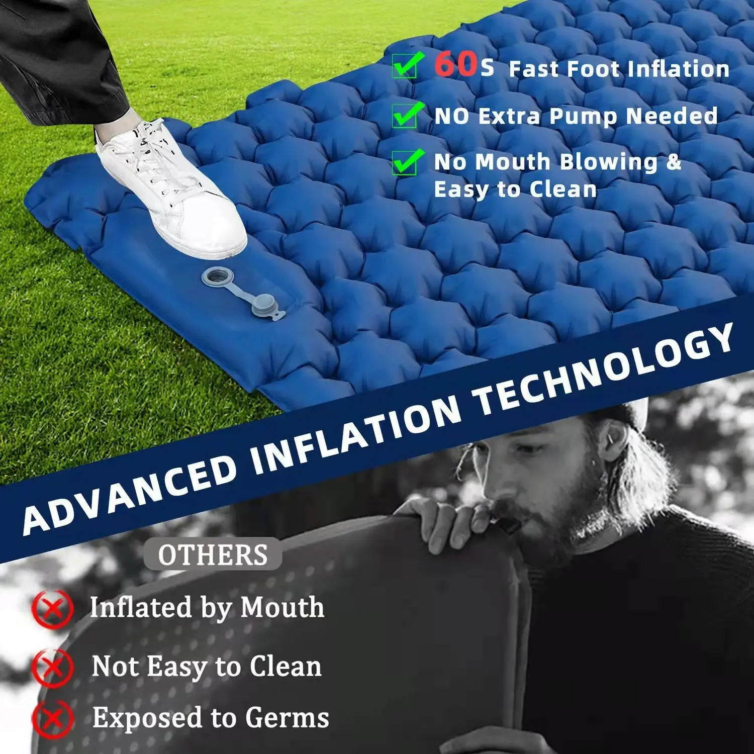 Outdoor portable inflatable mattresses sleeping pad camping inflatable footpads sleeping pad