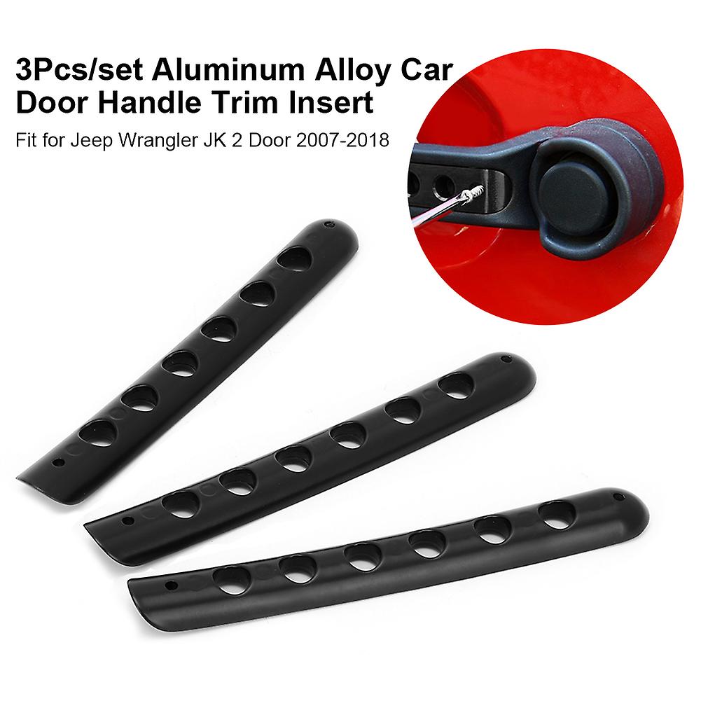 3pcs/set Aluminum Alloy Car Door Handle Trim Insert Fit For Jeep Wrangler Jk 2 Door 2007-2018