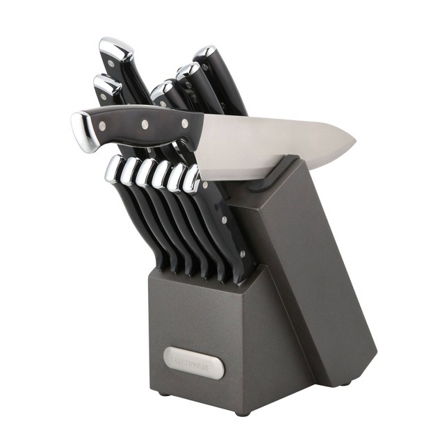 Farberware 14pc Triple Rivet Knife Block Set With Edgekeeper Sharpener Graphite