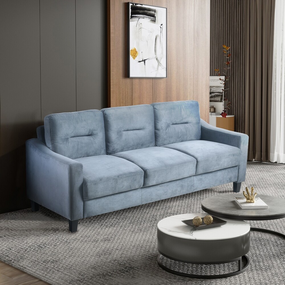 3 Seater/ Loveseat/ Single Sofa Chairs  Linen Fabric Upholstered Couch with Removable Cushions for Living Room  Blue Grey