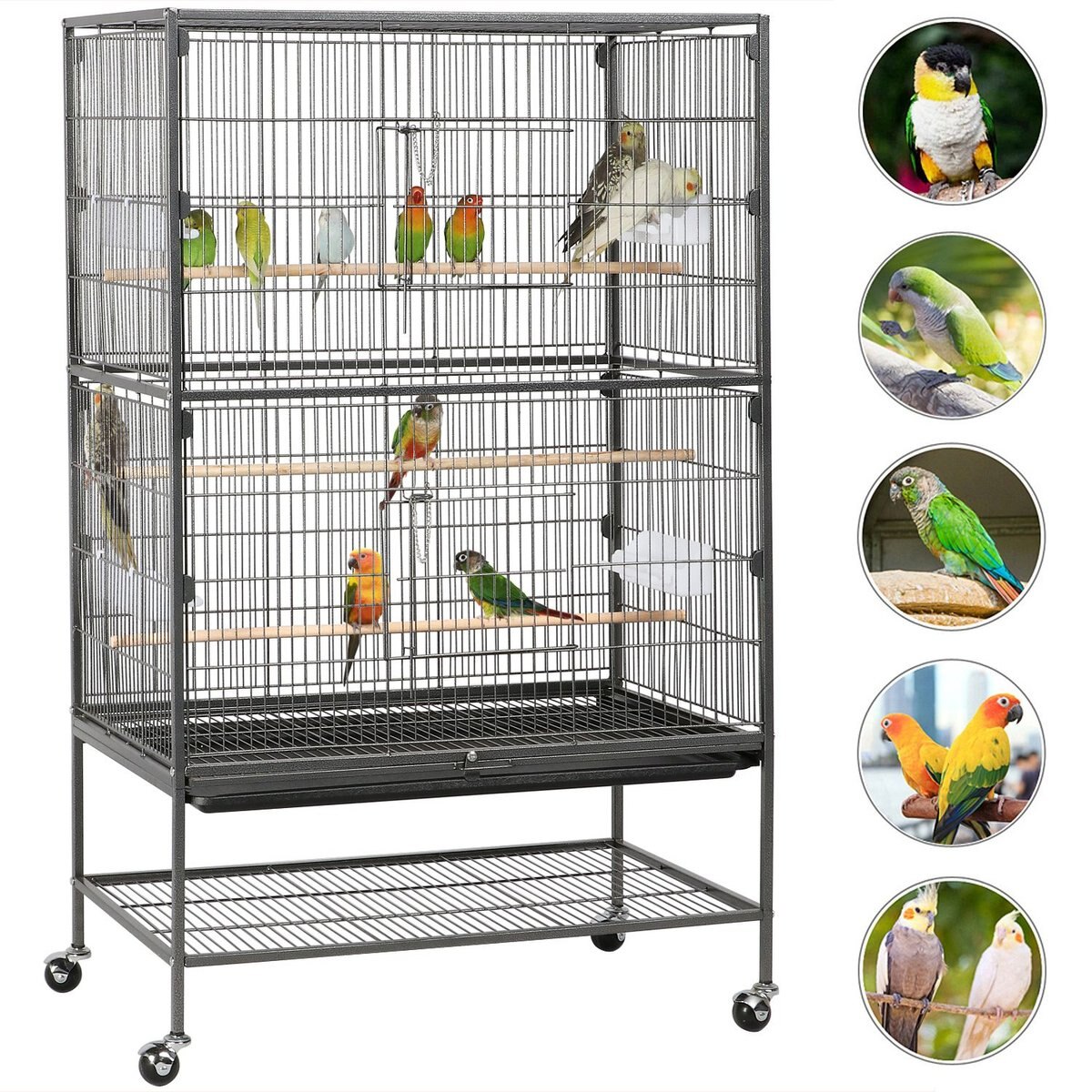 🔥(Last Day Sale 70% OFF) 💥CLEARANCE SALE💥Yaheetech 52-in Rolling Bird Cage， Hammered Black， Large