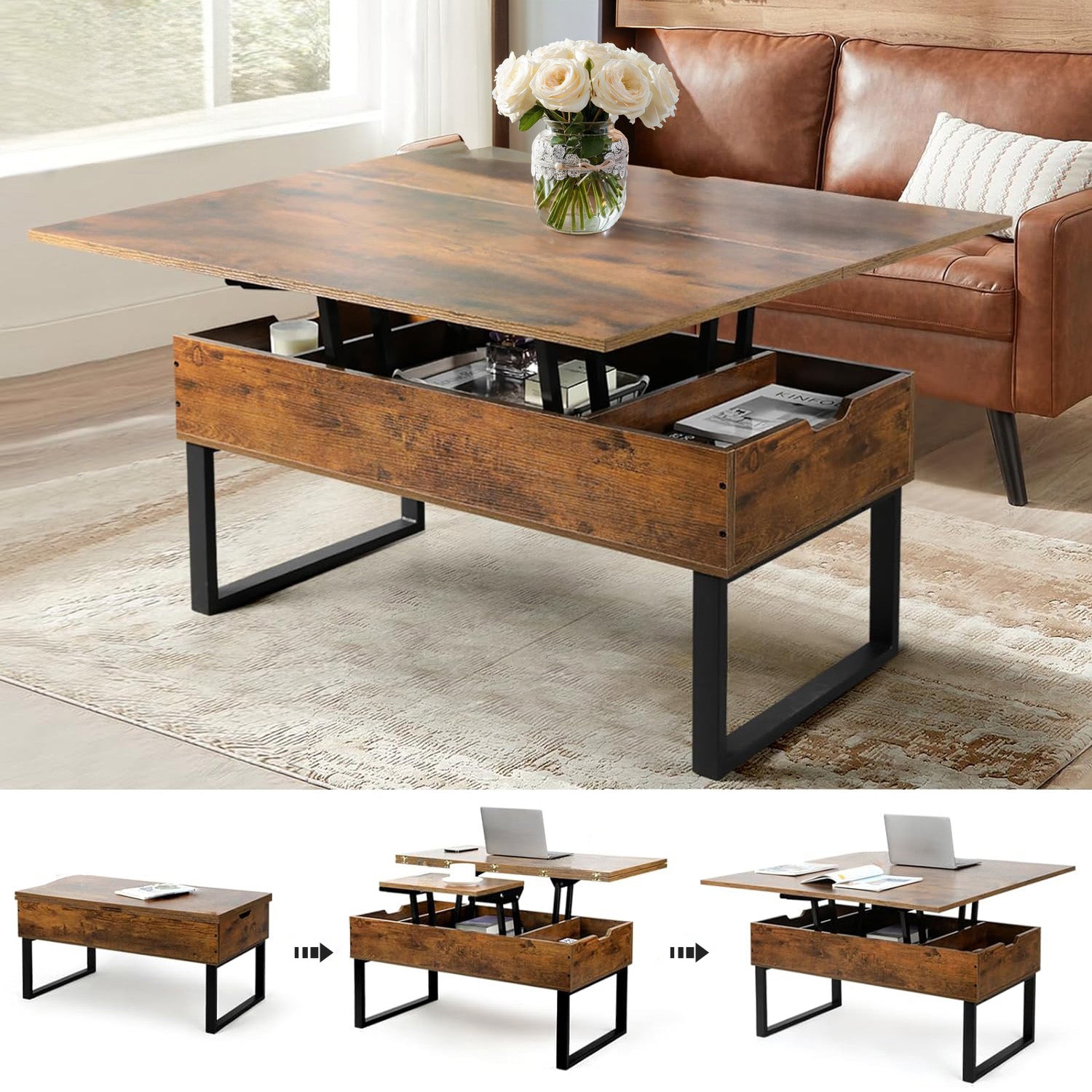 Lift Top Coffee Table Modern Lift Dining Table 3 in 1 with Storage