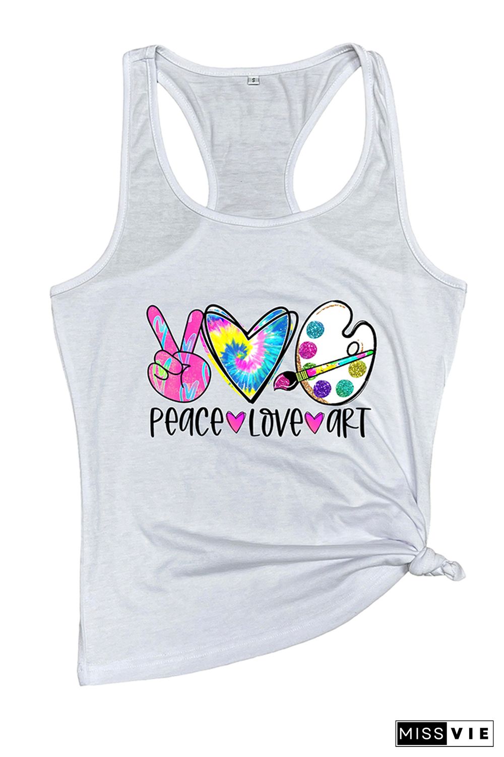 Peace Love Art Colorful Tie Dye Printed Sleeveless Tank Top Wholesale