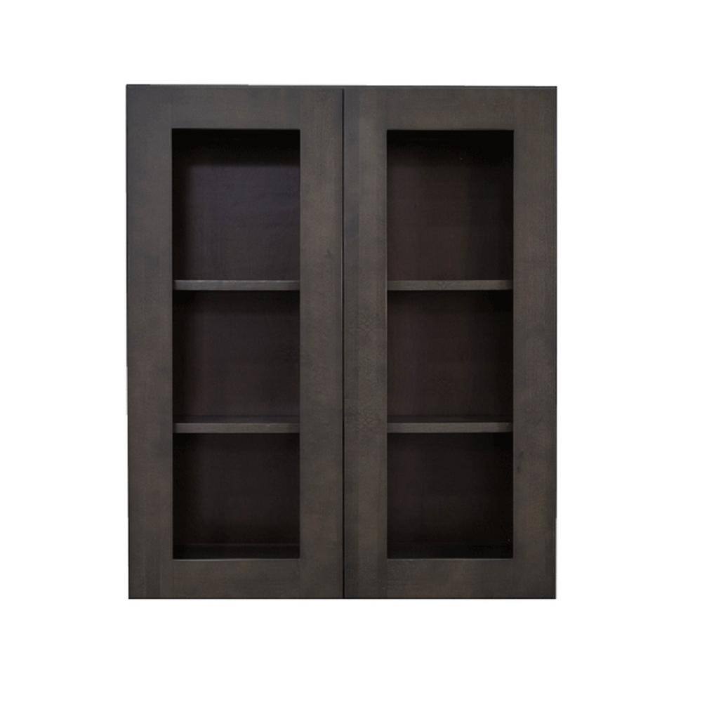 LIFEART CABINETRY Lancaster Shaker Assembled 30 in. x 36 in. x 12 in. Wall Mullion Door Cabinet with 2 Doors 2 Shelves in Vintage Charcoal ALVC-WMD3036