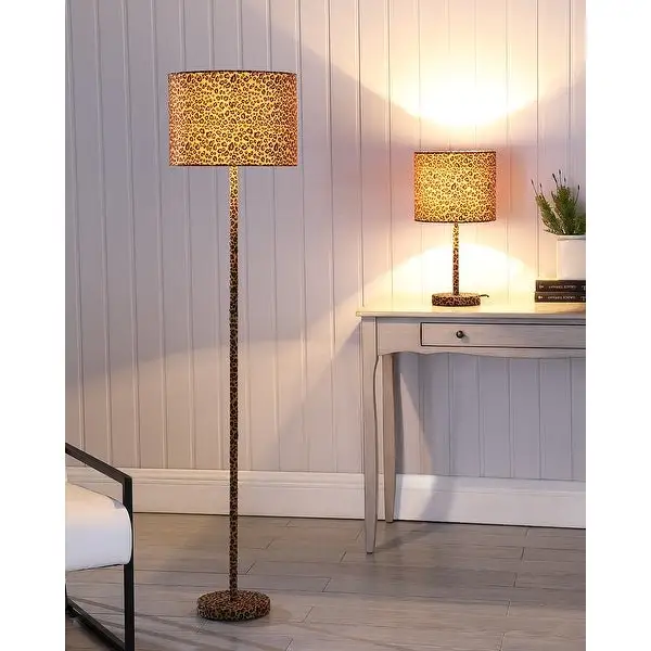 59 In. Faux Suede Leopard Print Floor Lamp