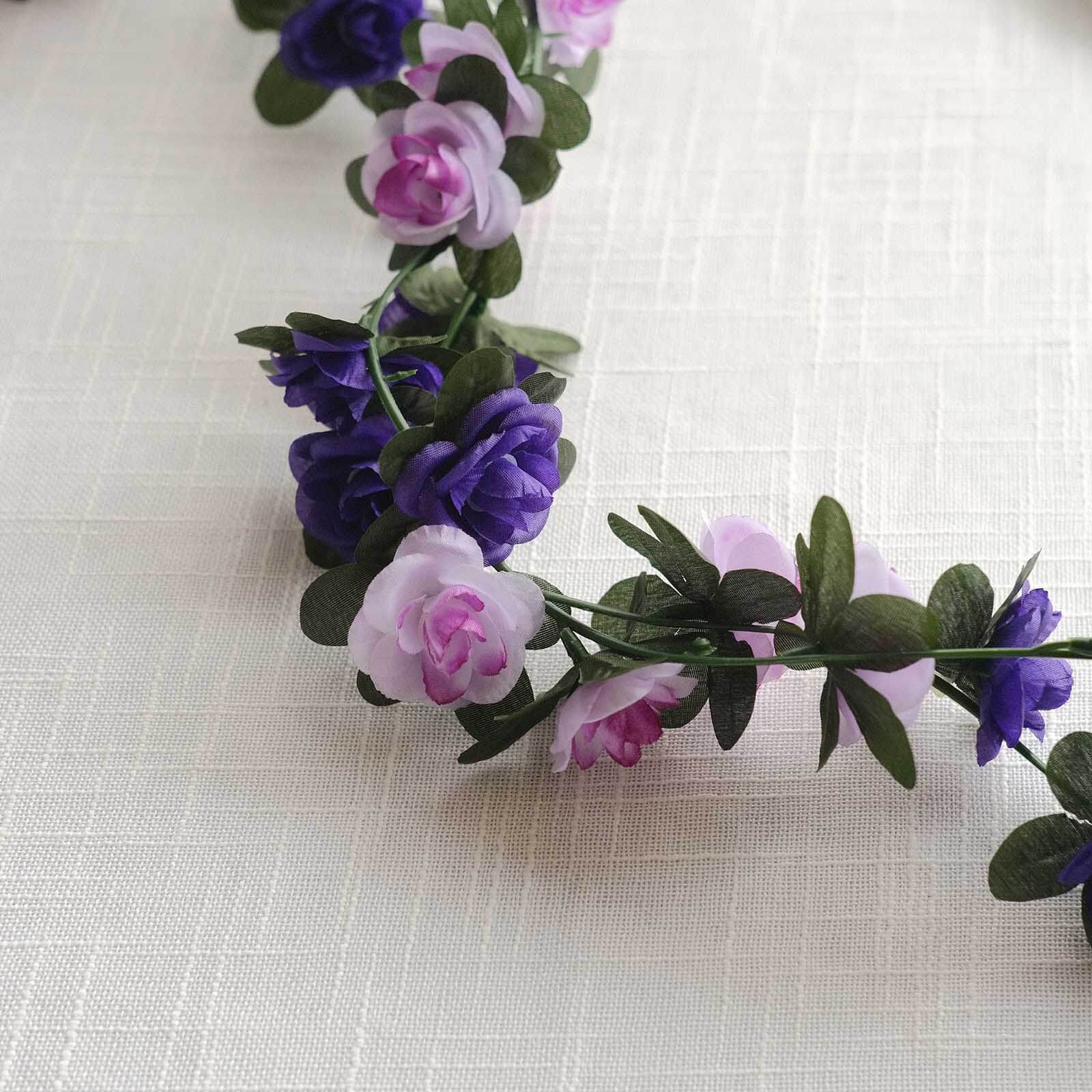 2 Pack Lavender Purple Artificial Silk Mini Rose Vines Hanging Flower Garland with 45 Flower Heads - 8ft