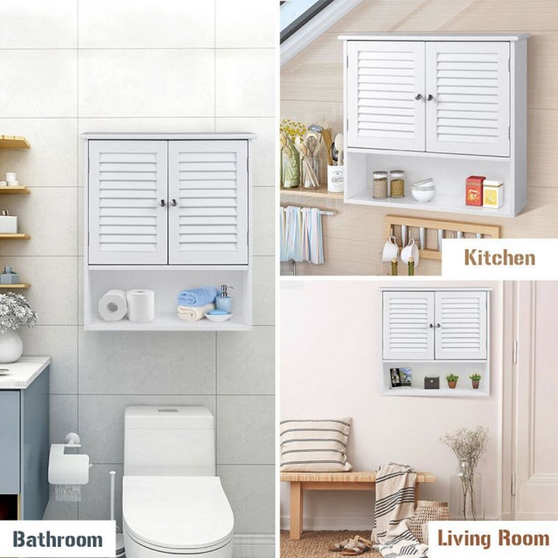 Hivago Double Doors Shelves Bathroom Wall Storage Cabinet