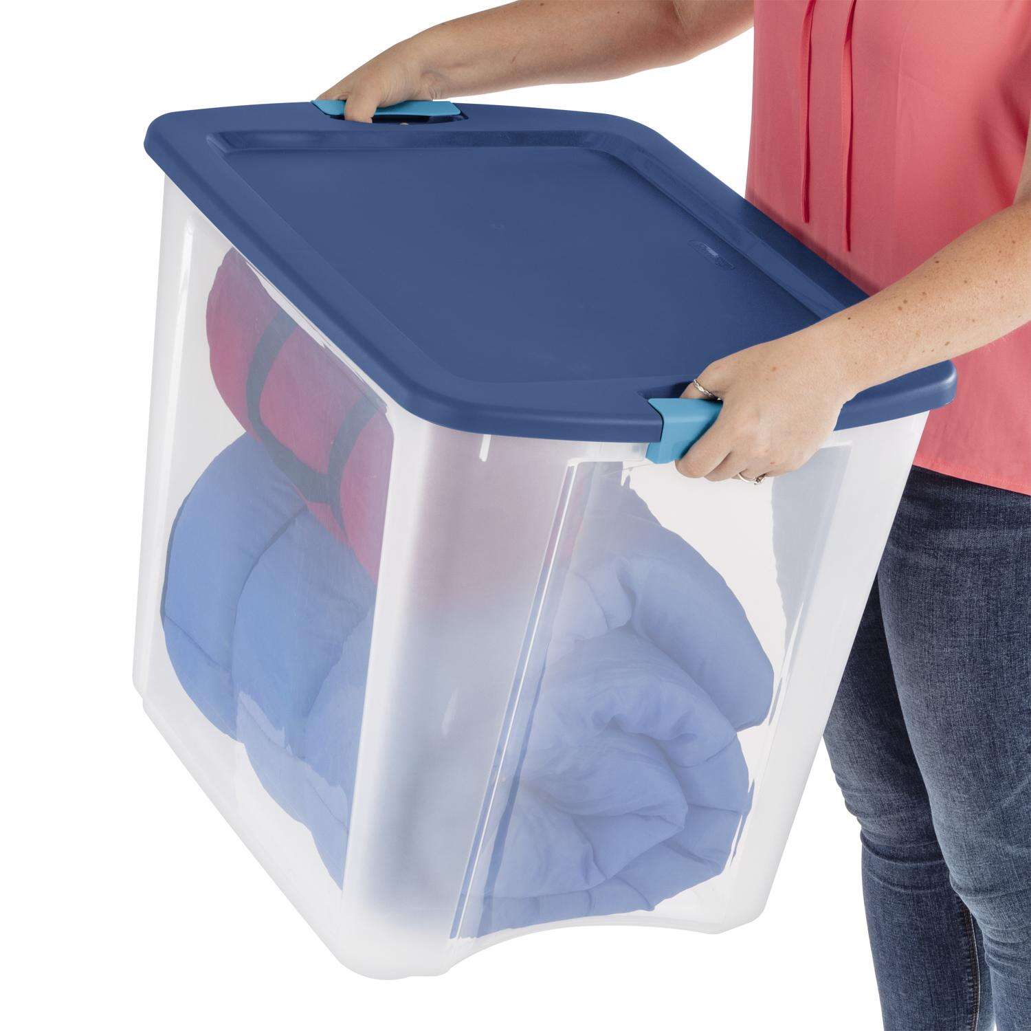 Sterilite 26 gal Blue/Clear Latch Storage Box 20-1/8 in. H X 18-5/8 in. W X 23-5/8 in. D Stackable