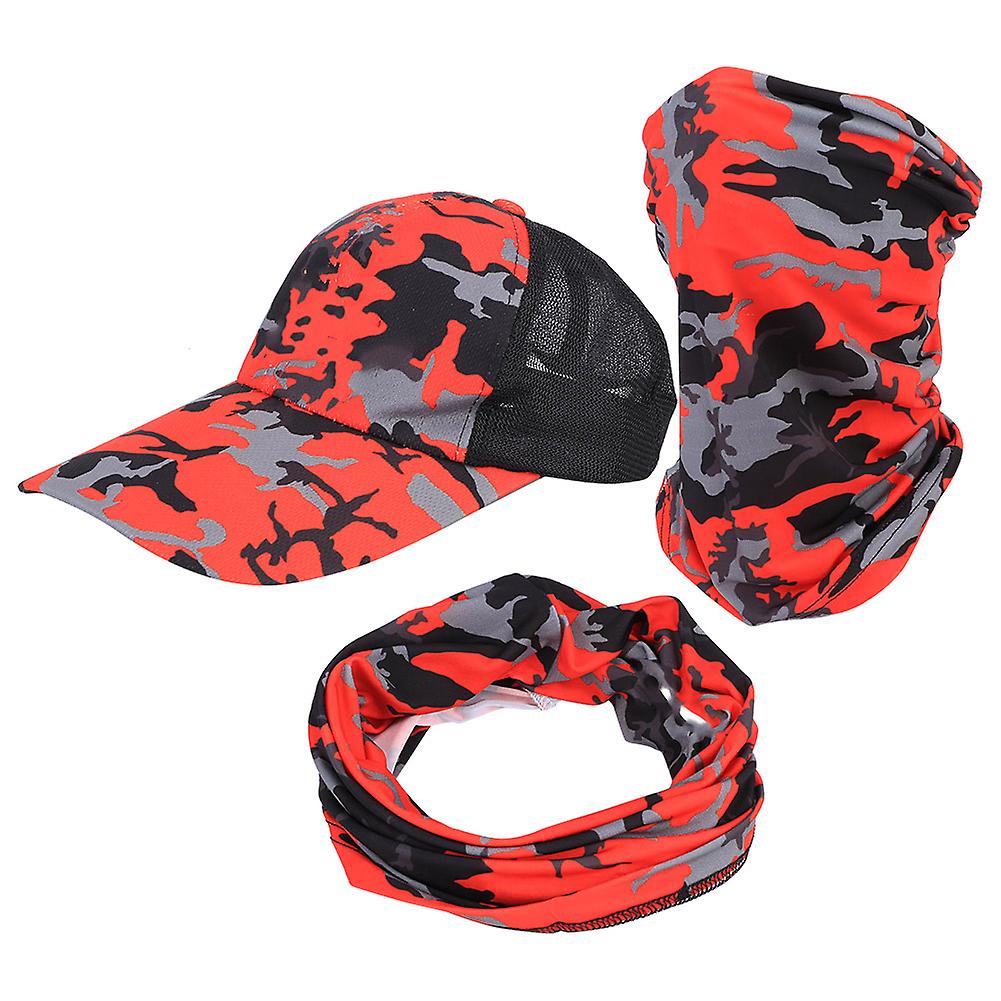 Outdoor Arm Sleeve Absorb Sweat Quickdry Sunscreen Breathable Hat For Cycling Fishingcamouflage Red