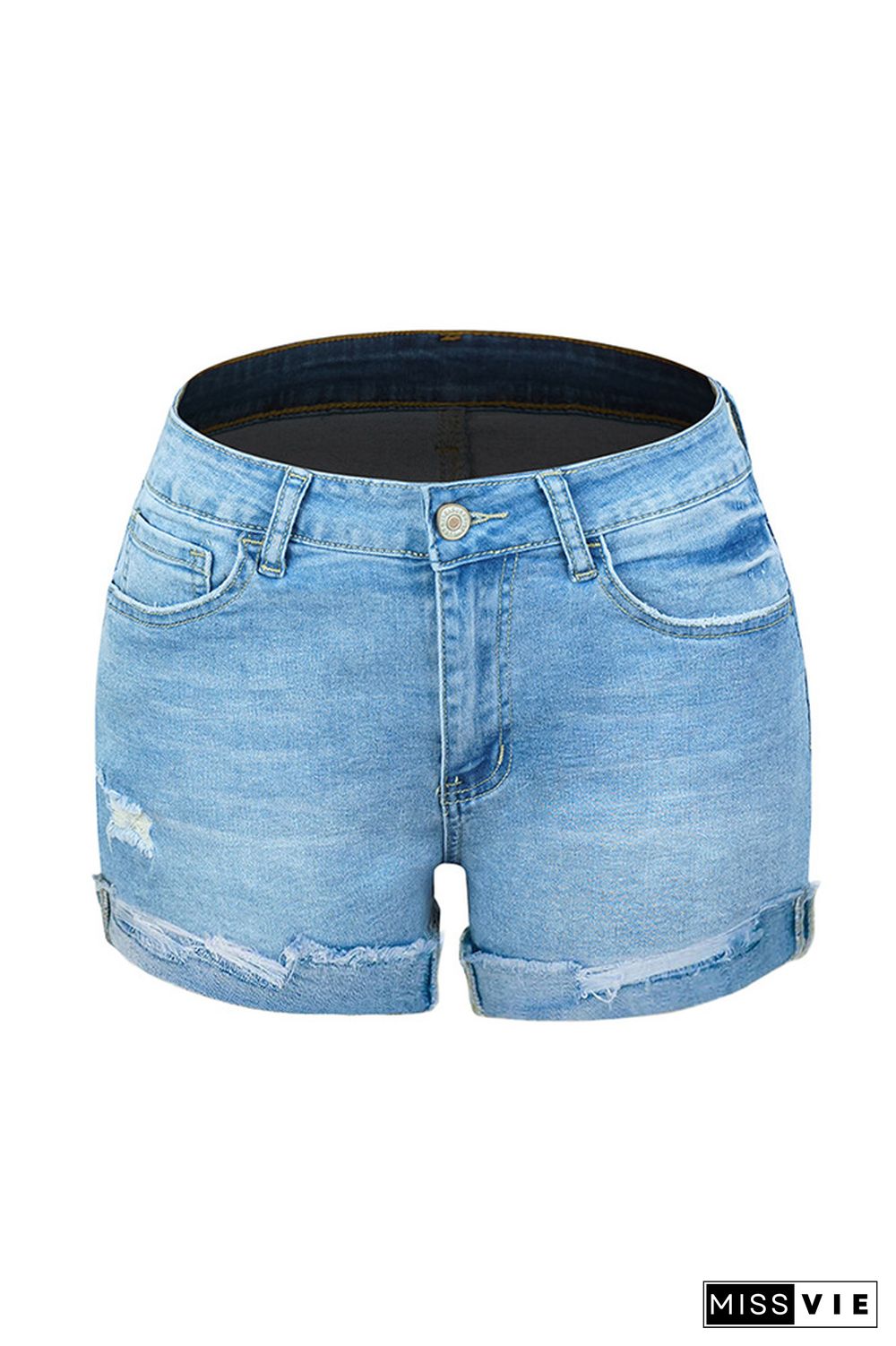 Fold Hem Ripped Denim Shorts