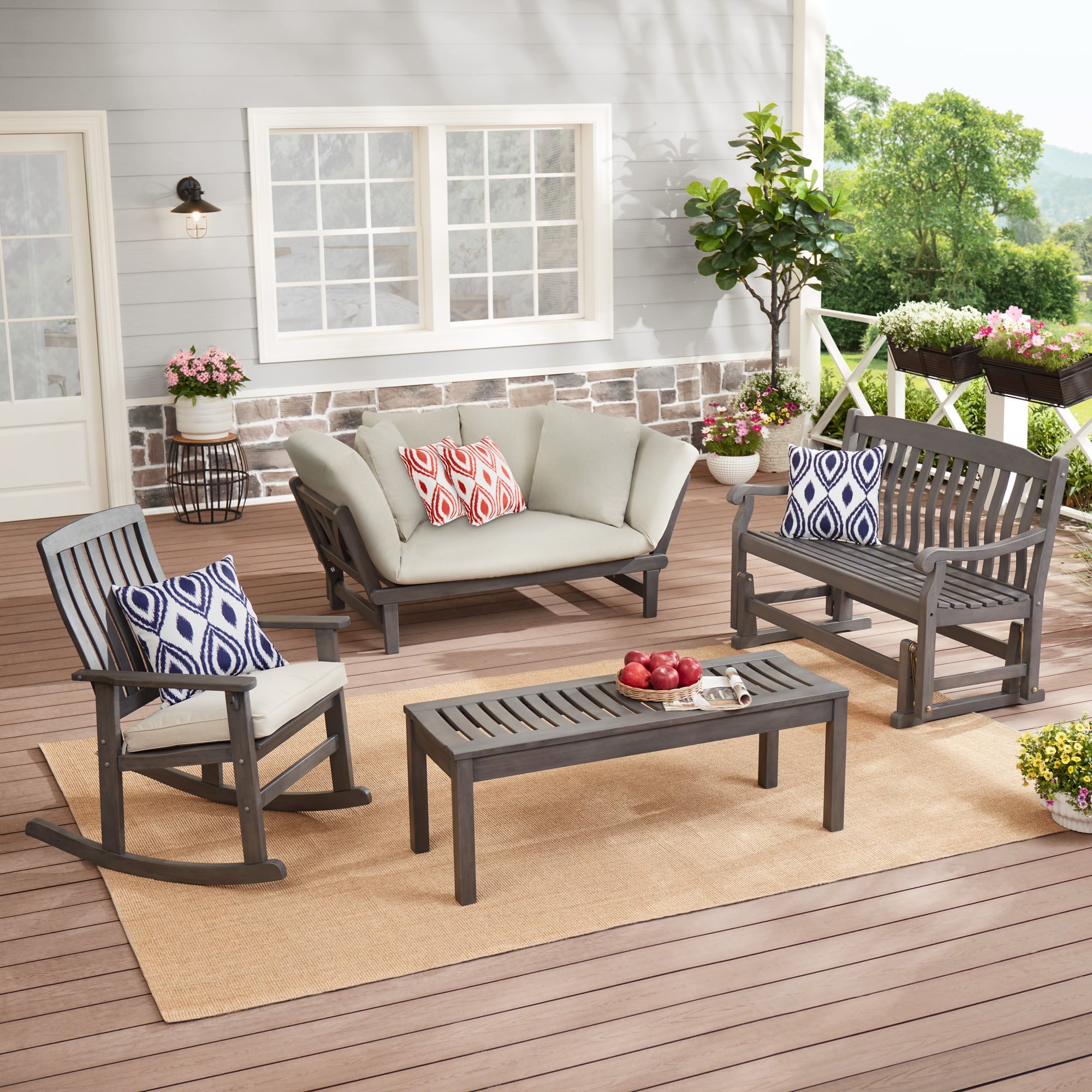 Better Homes & Gardens Delahey Wood Outdoor Glider Bench - Gray