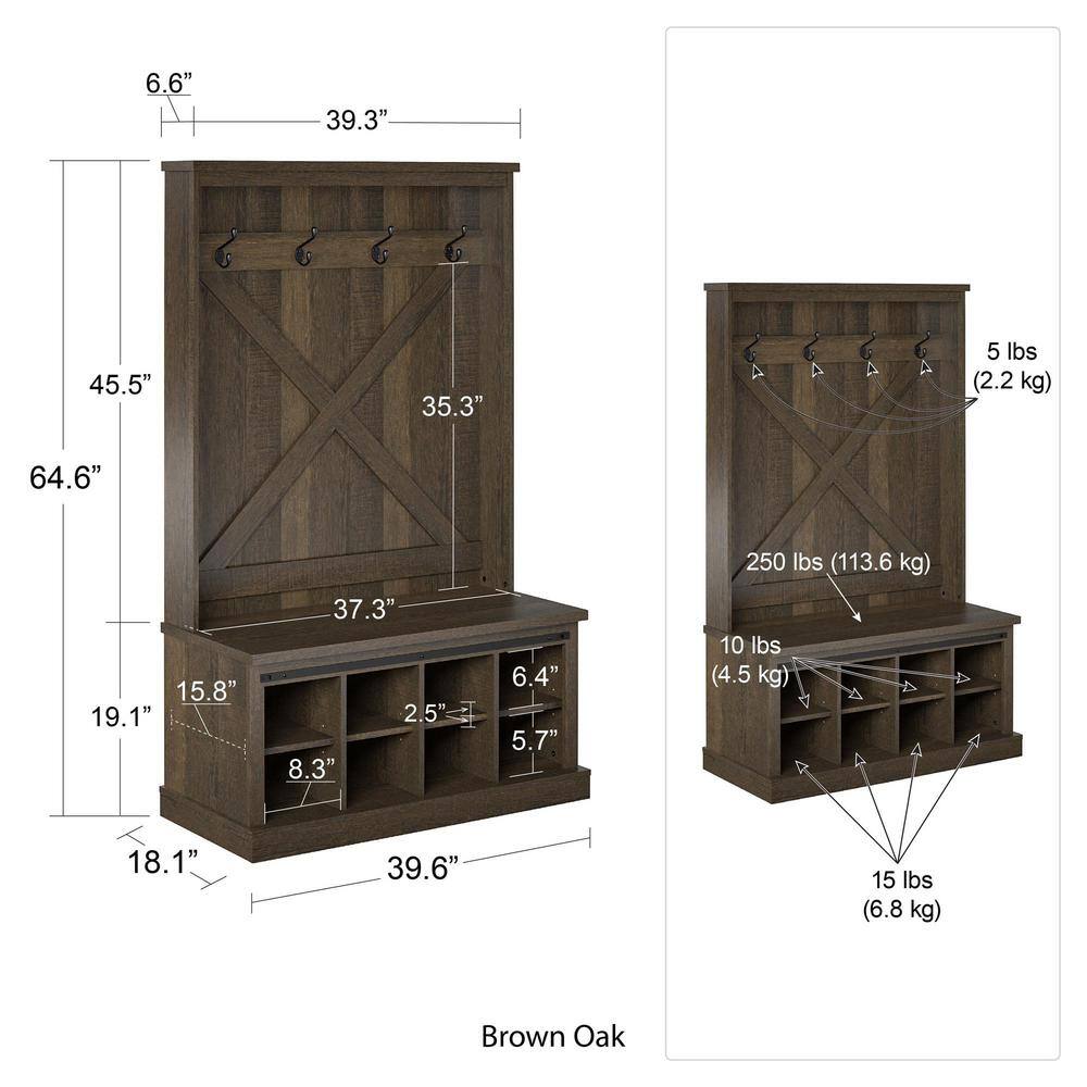 Ameriwood Home Bayshore Heights Brown Oak Entryway Bench with Hall Tree HD79316