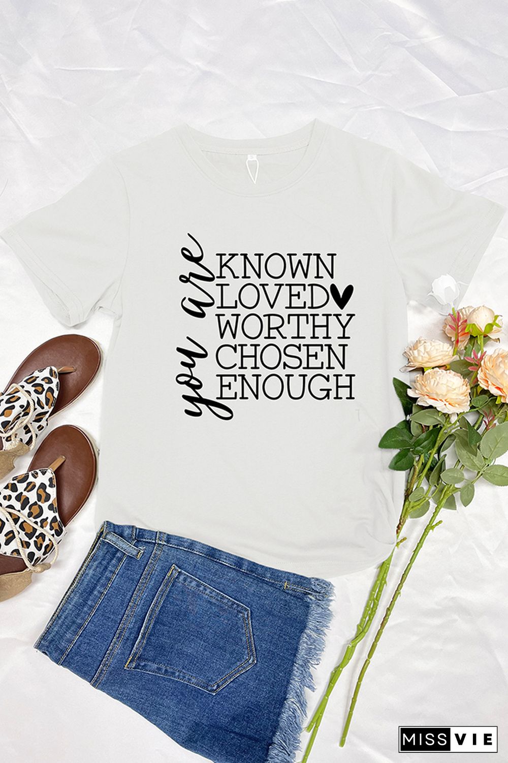 You Are Known, Loved, Worthy, Chosen, Enough Print Christian Graphic Tee Wholesale