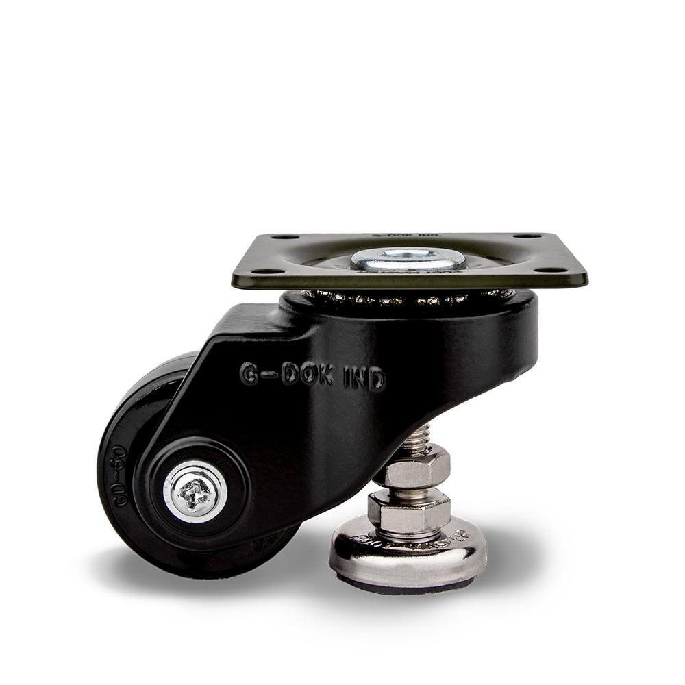 Foot Master GDL 2 in. Nylon Swivel Flat Black Plate Mounted Leveling Caster with 330 lb. Load Rating GDL-50-ASF-NYN-FBL