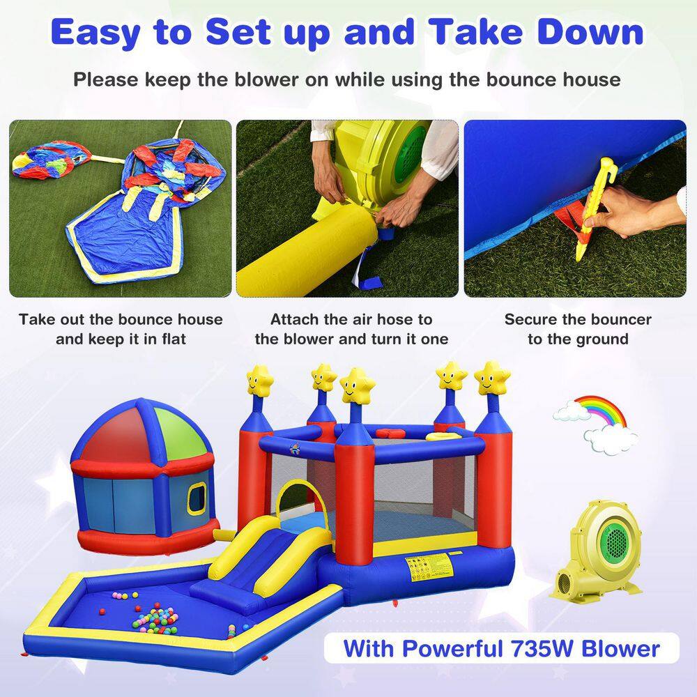 HONEY JOY Inflatable Bounce House Twinkle Star 5-In-1 Kids Inflatable Castle with Slide Jumping Area Ball Pit with 735-Watt Blower TOPB006376