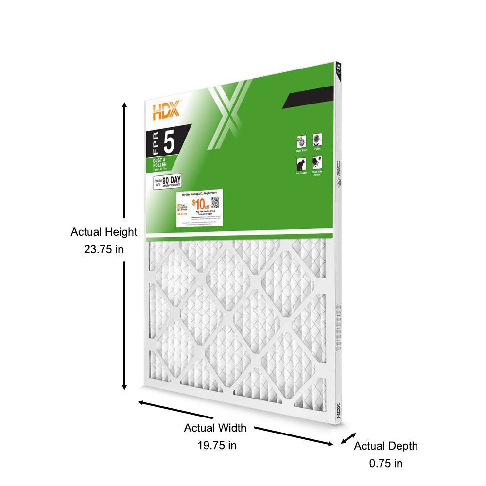 HDX 20 in. x 24 in. x 1 in. Standard Pleated Air Filter FPR 5 HDX1P5-012024