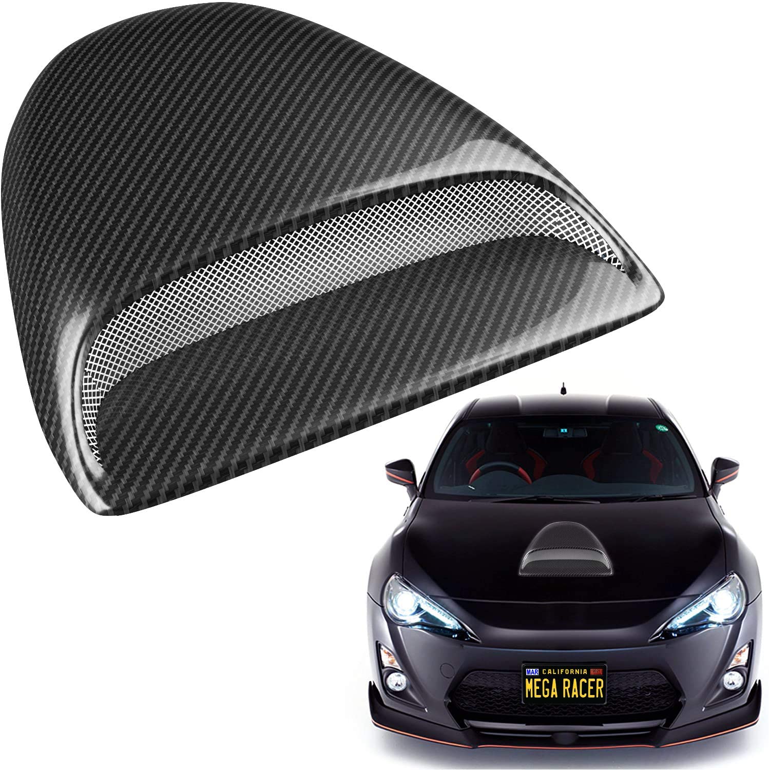 Mega Racer Printed Carbon Fiber Hood Scoop - ABS Plastic， 1 Piece