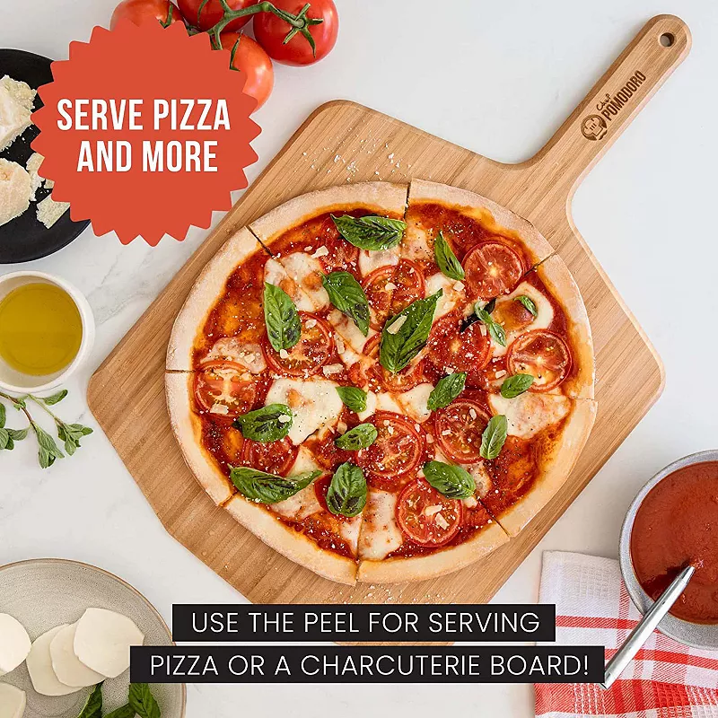 Chef Pomodoro 14-inch Pizza Peel， Lightweight Wooden Pizza Paddle And Serving Board