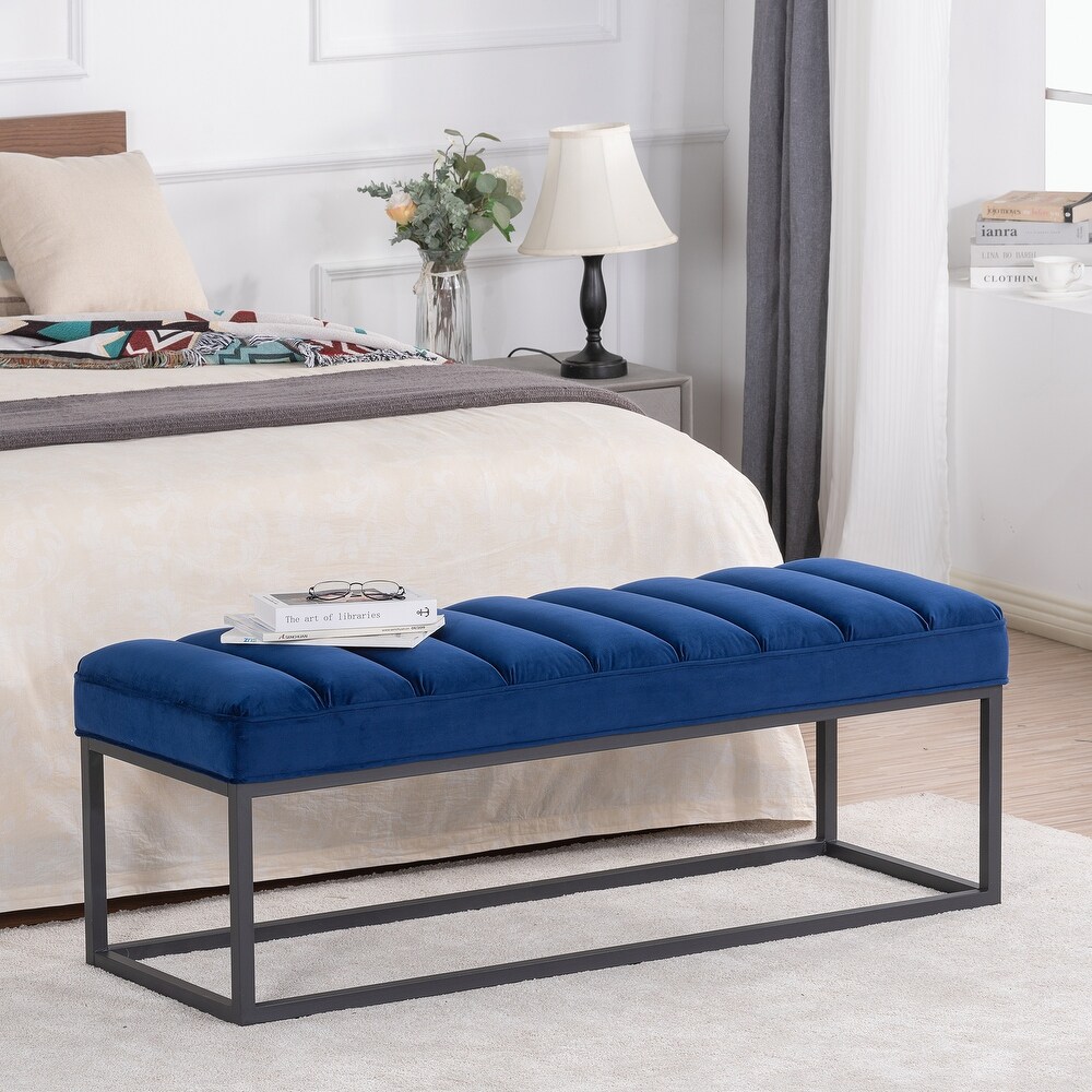 Metal Base Upholstered Bench for Bedroom and Entryway