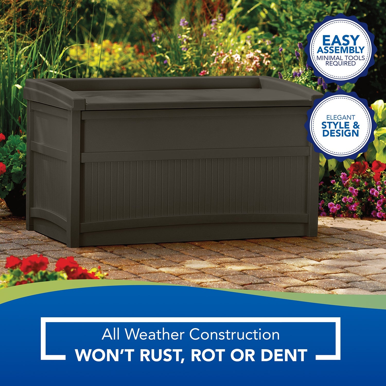 Suncast 50 gal Outdoor Resin Deck Storage Box with Seat, Java Brown