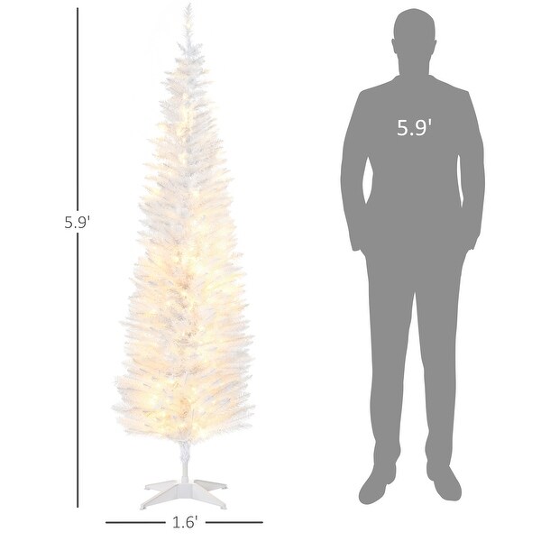 HOMCOM 6' Tall PreLit Slim Noble Fir Artificial Christmas Tree with Realistic Branches，200 Warm White LED Lights and 390 Tips