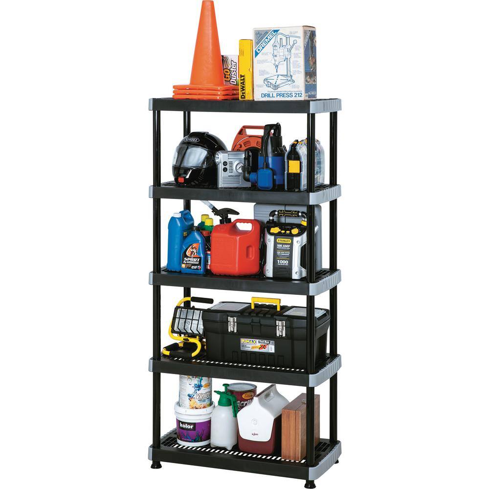 Rimax Black 5-Tier Plastic Garage Storage Shelving Unit (36 in. W x 75 in. H x 18 in. D) 9494