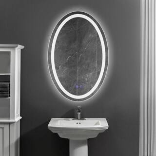 The Urban Port 24 x 36 in. Silver Metal Touch Button Defogger Frosted Edge Oval Frameless LED Illuminated Bathroom Mirror UPT-266402