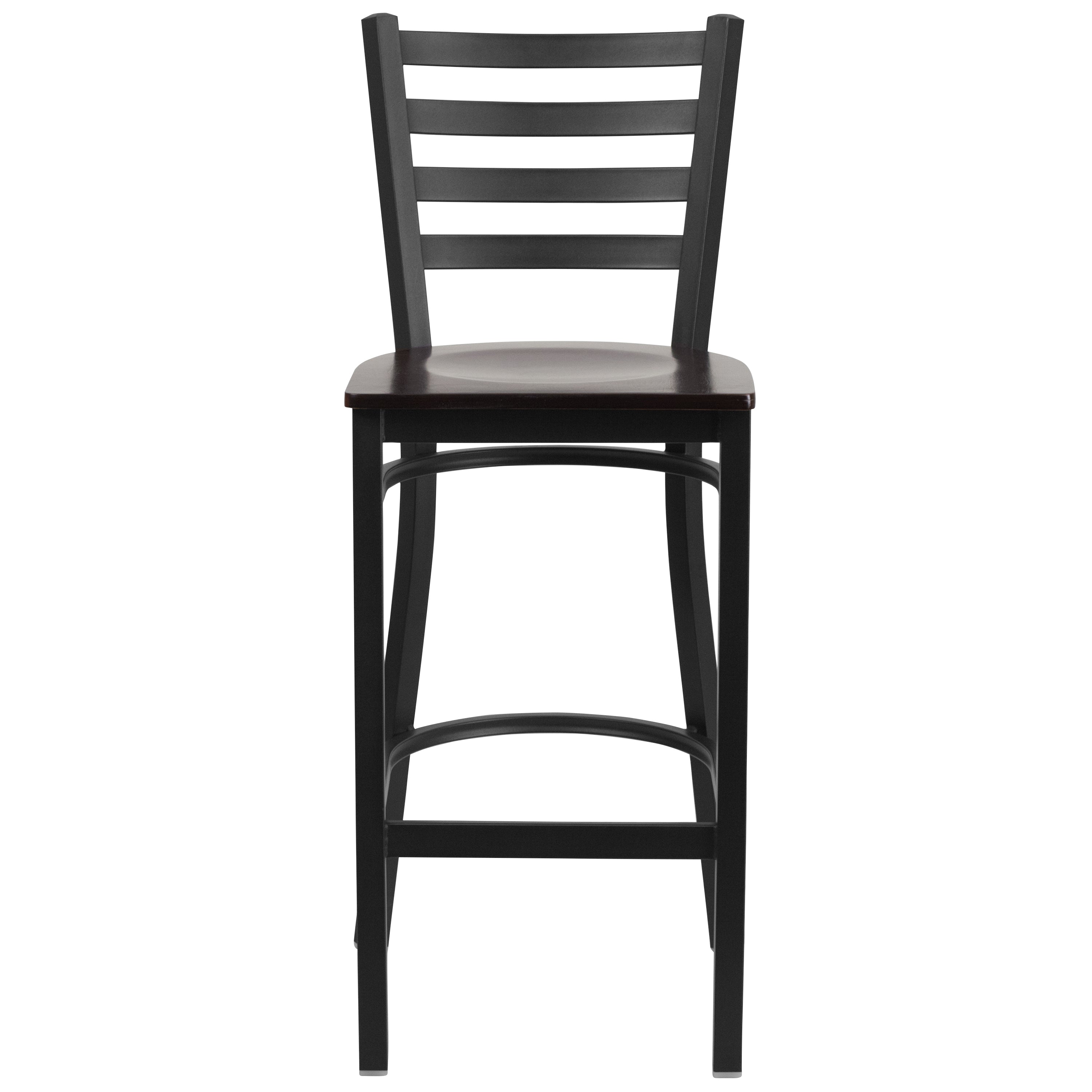 Flash Furniture HERCULES Series Black Ladder Back Metal Restaurant Barstool - Walnut Wood Seat