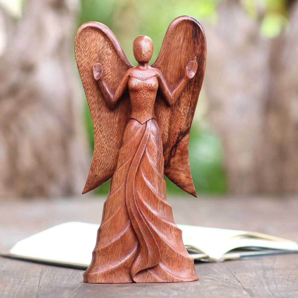 Novica Handmade Angel In Heaven Wood Statuette   11.75\