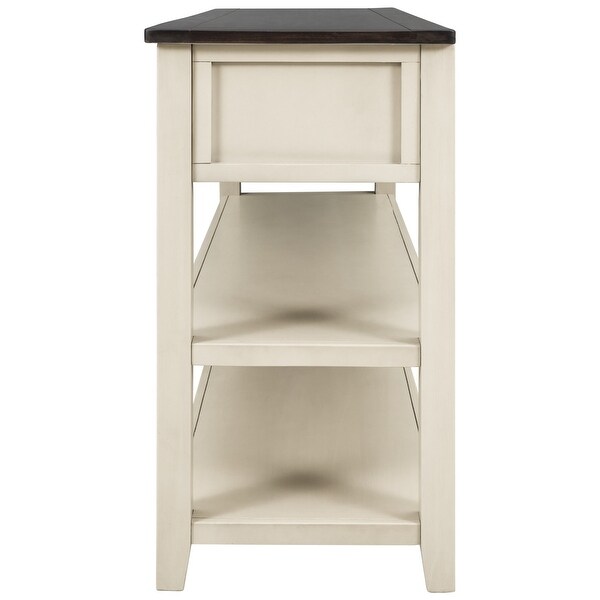 Retro Design Console Table with Two Open Shelves， Pine Solid Wood Frame and Legs