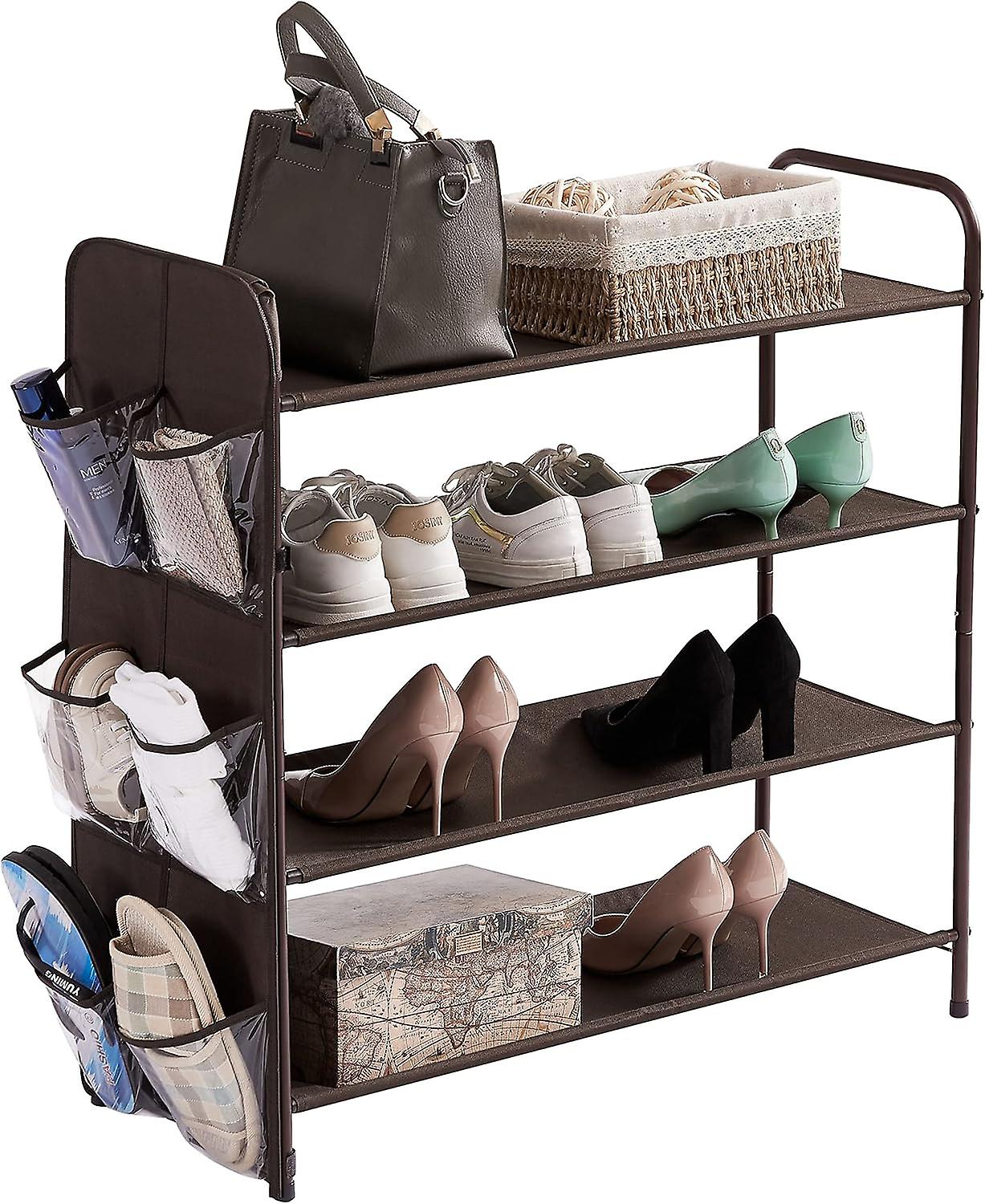 Nbest Shoe Rack Storage Organiser 4 Tier Metal Shoe Shelf Compact Shoe Organiser With Side Bag For Entryway Closet Bedroom，bronze W12787548