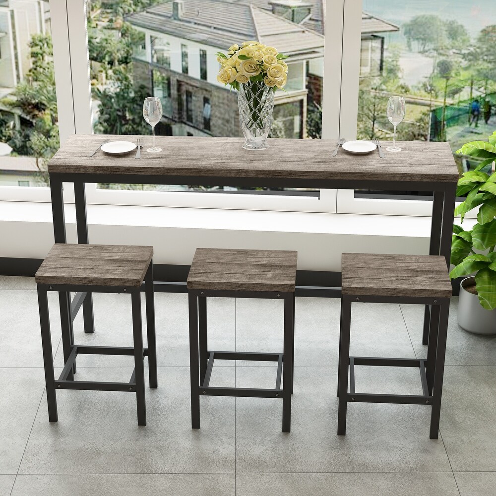 4 Piece Kitchen Bar Dining Table Set with 3 Stools