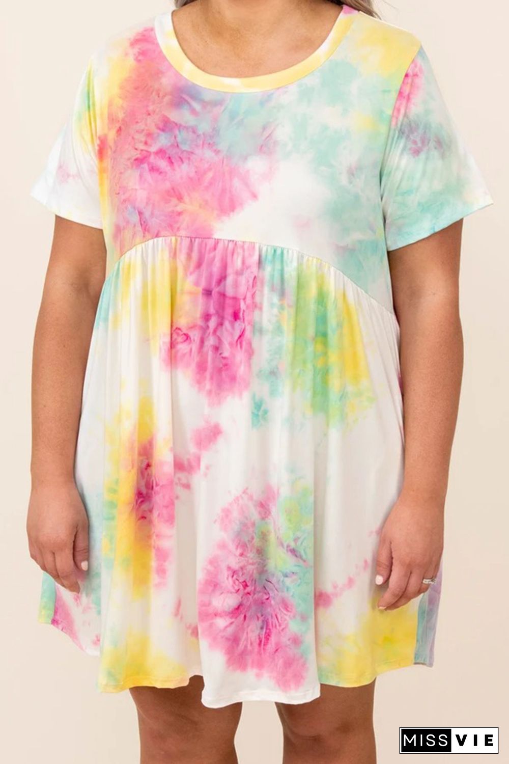 Tie Dye Crewneck Short Sleeve Casual Plus Size Dress