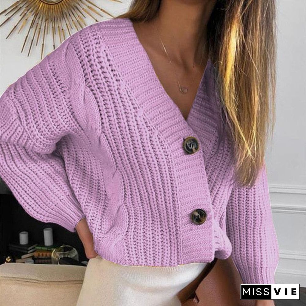 Women Short Cardigan Knitted Sweater Autumn Winter Long Sleeve V neck Jumper Cardigans Casual Streetwear Fashion Pull Femme Coat