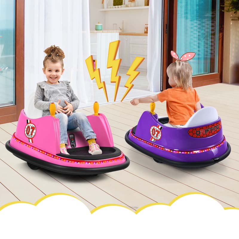 6V Kids Ride On Bumper Car 360-Degree Spin Race Toy with Dual Joysticks, Flashing LED Light, Remote Control