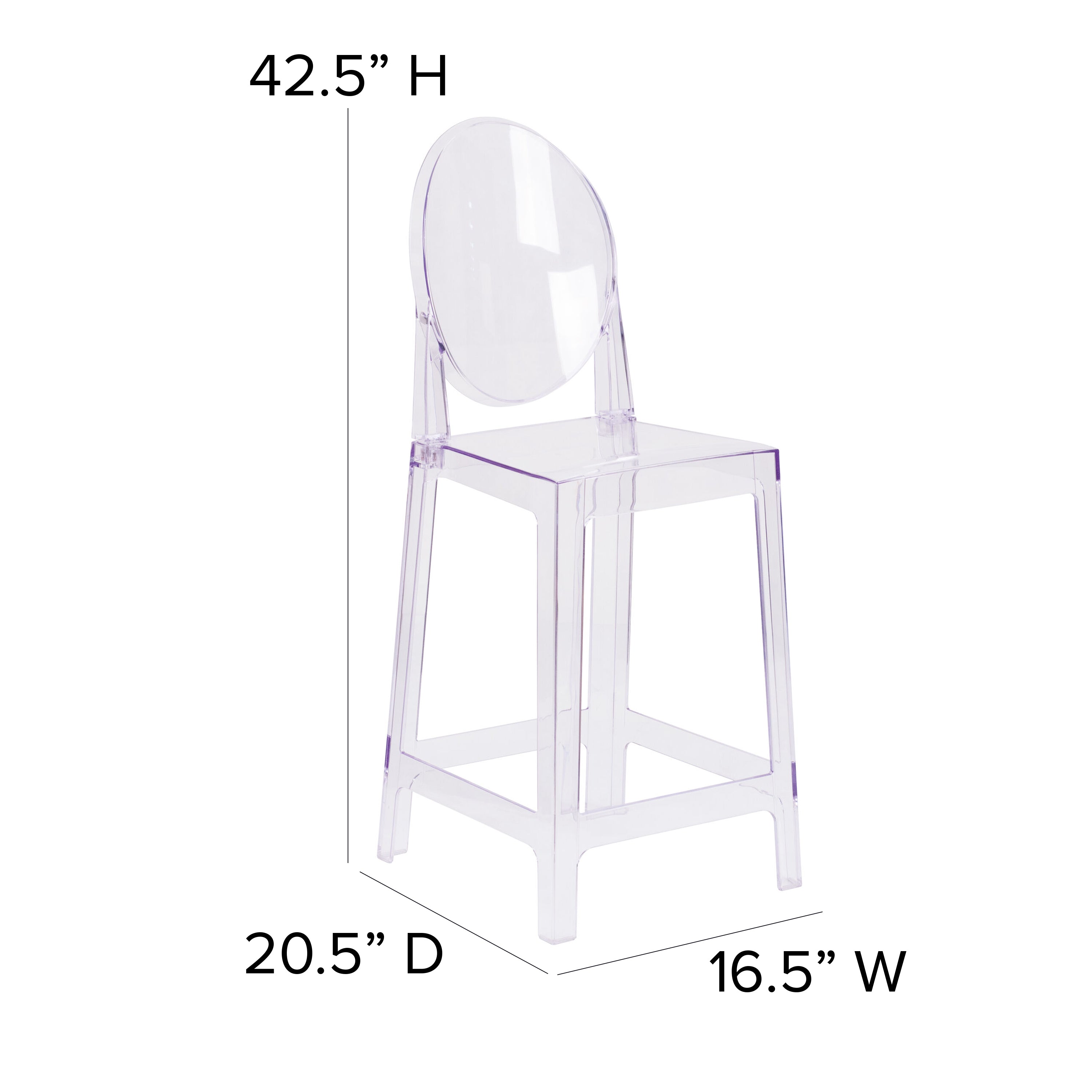 BizChair 4 Pack Ghost Counter Stool with Oval Back in Transparent Crystal