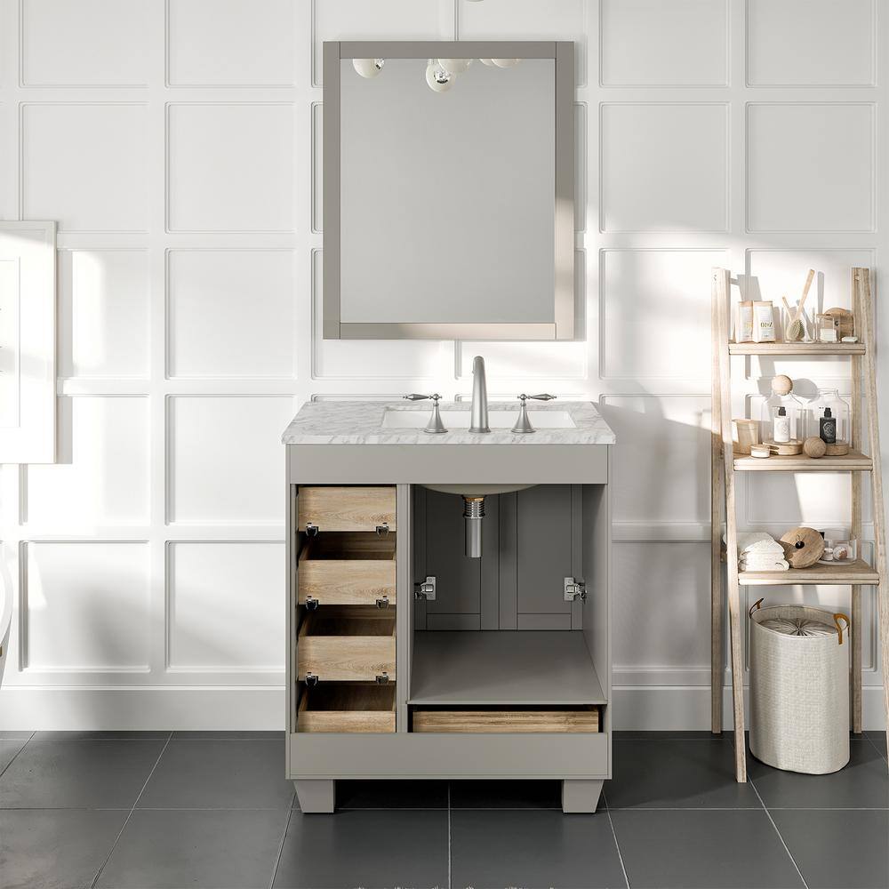 Eviva Acclaim 30 in. W x 22 in. D x 34 in. H Bath Vanity in Gray with White Carrara Marble Vanity Top with White Sink EVVN69-30GR