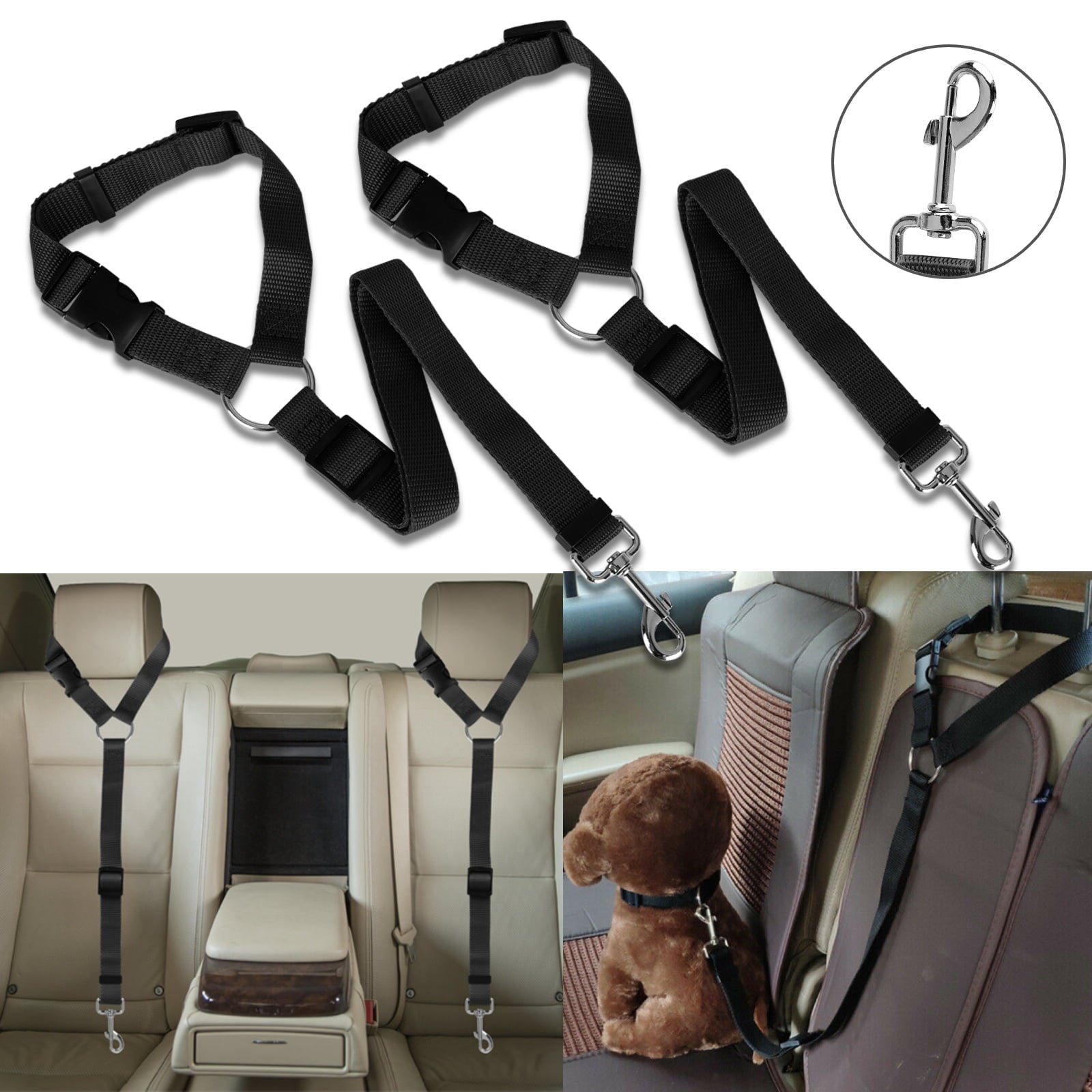 2pcs Adjustable Dog Seat Belt Pet， EEEkit Dog Cat Car Seatbelt Safety Tether Adjustable Harness Belts Pet Leash - Heavy Duty Nylon Seatbelts - Universal Fit Cars Truck SUV