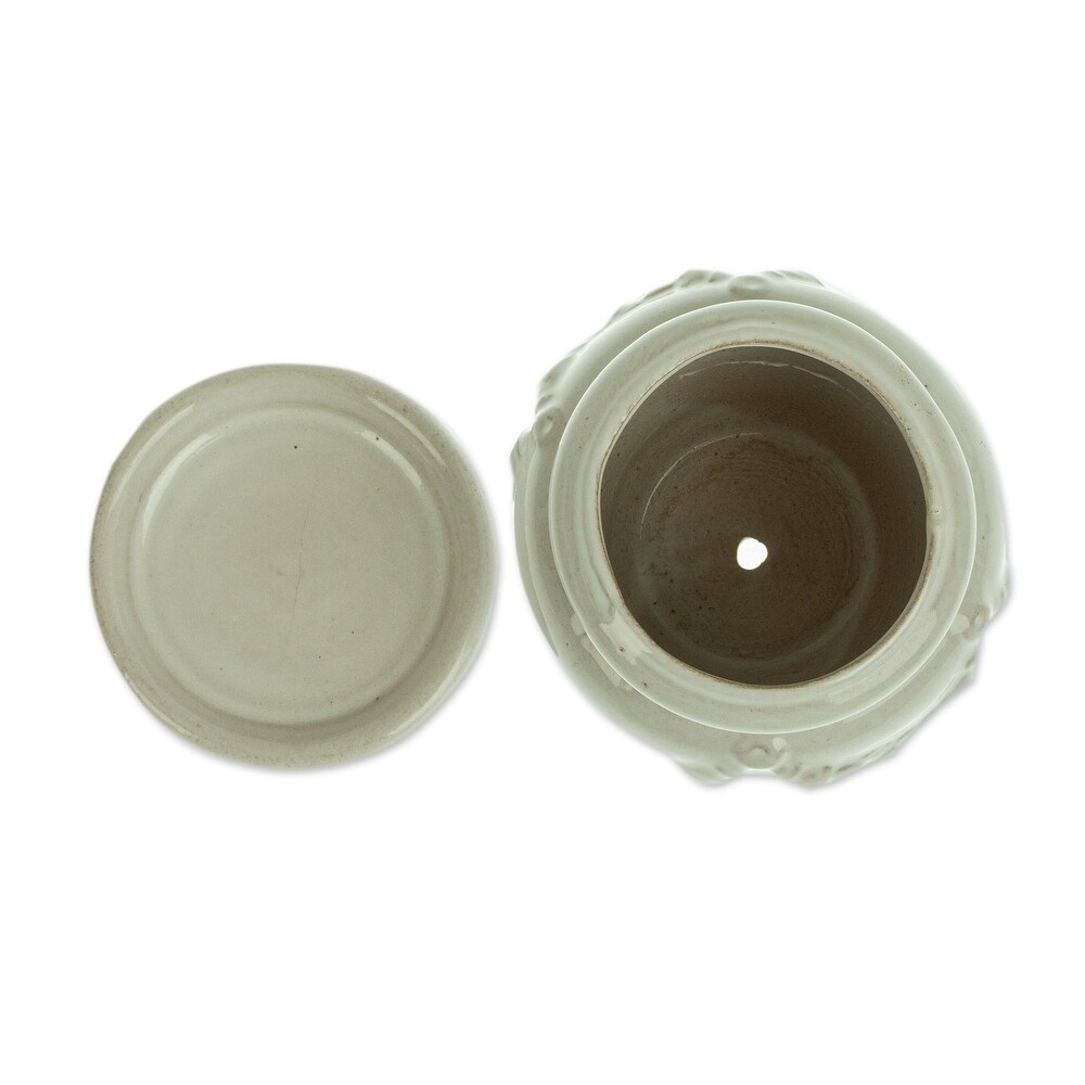 Novica Handmade Vintage White Ceramic Flower Pot