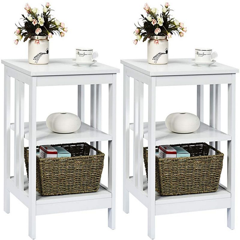 2 Pieces 3-Tier Nightstand with Reinforced Bars and Stable Structure