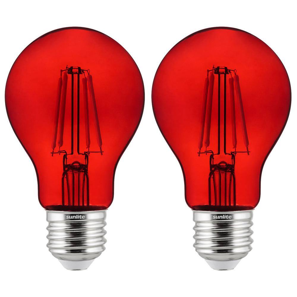 Sunlite 60-Watt Equivalent A19 Dimmable Filament E26 Medium Base LED Light Bulb in Red (2-Pack) HD02271-1