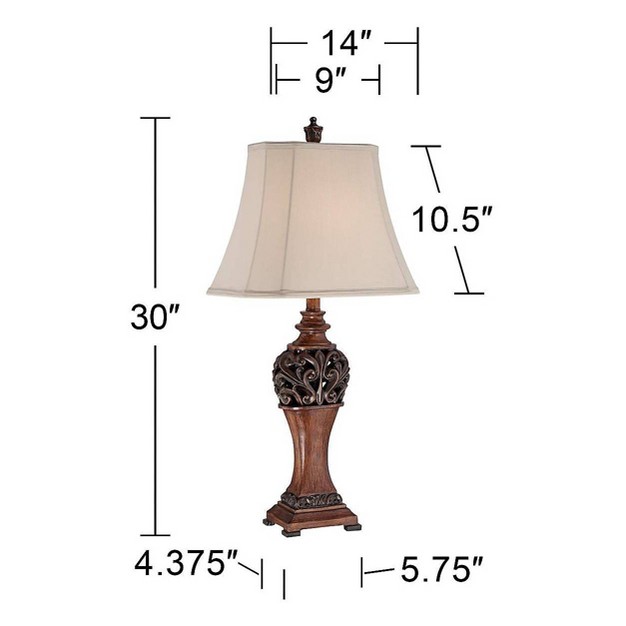 Tall Set Of 2 Bronze Wood Carved Leaf Cream Rectangular Bell Shade For Bedroom Living Room Bedside