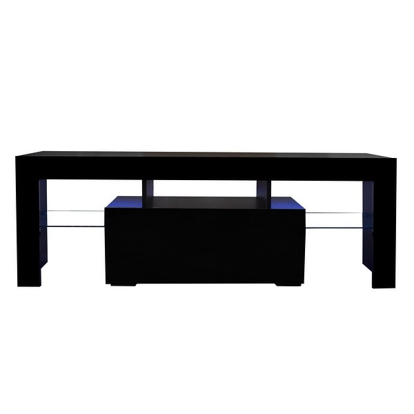 Modern Black Wood TV Stand with LED Lights