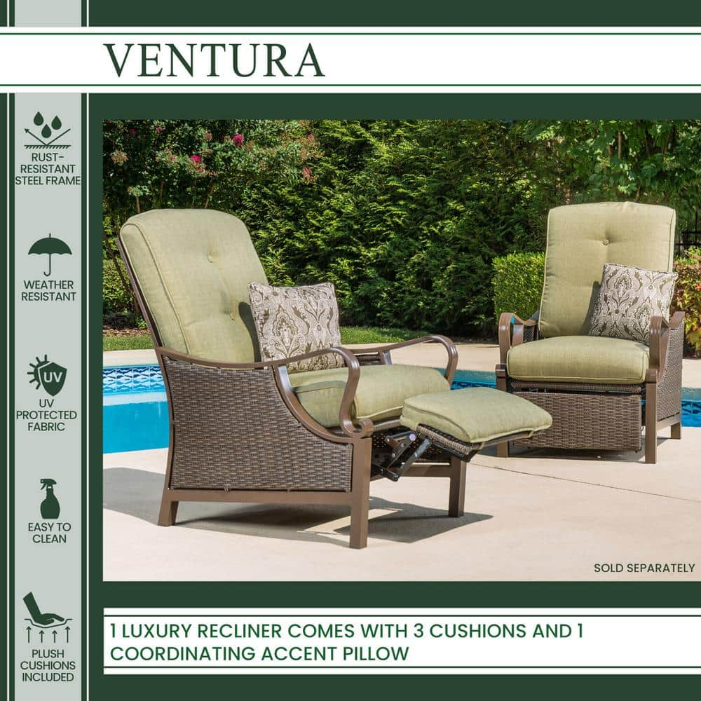 Hanover Ventura Reclining Wicker Outdoor Lounge Chair with Vintage Meadow Cushion VENTURAREC