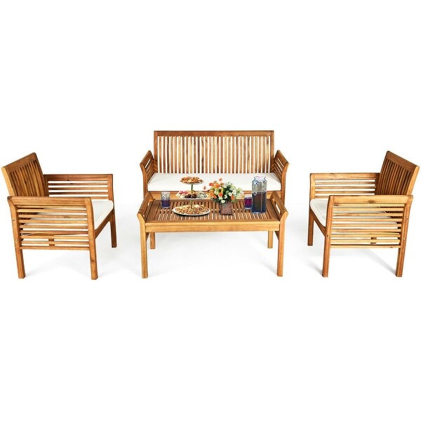 4 Pcs Outdoor Acacia Wood Sofa Furniture Set - 50.5