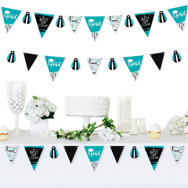 Big Dot Of Happiness 30 Piece Teal Graduation Party Pennant Triangle Banner